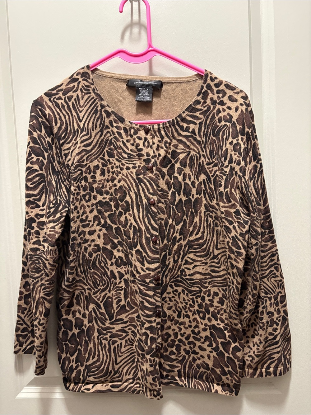 Cable & Gauge Brown Animal-Print Button Front Top
